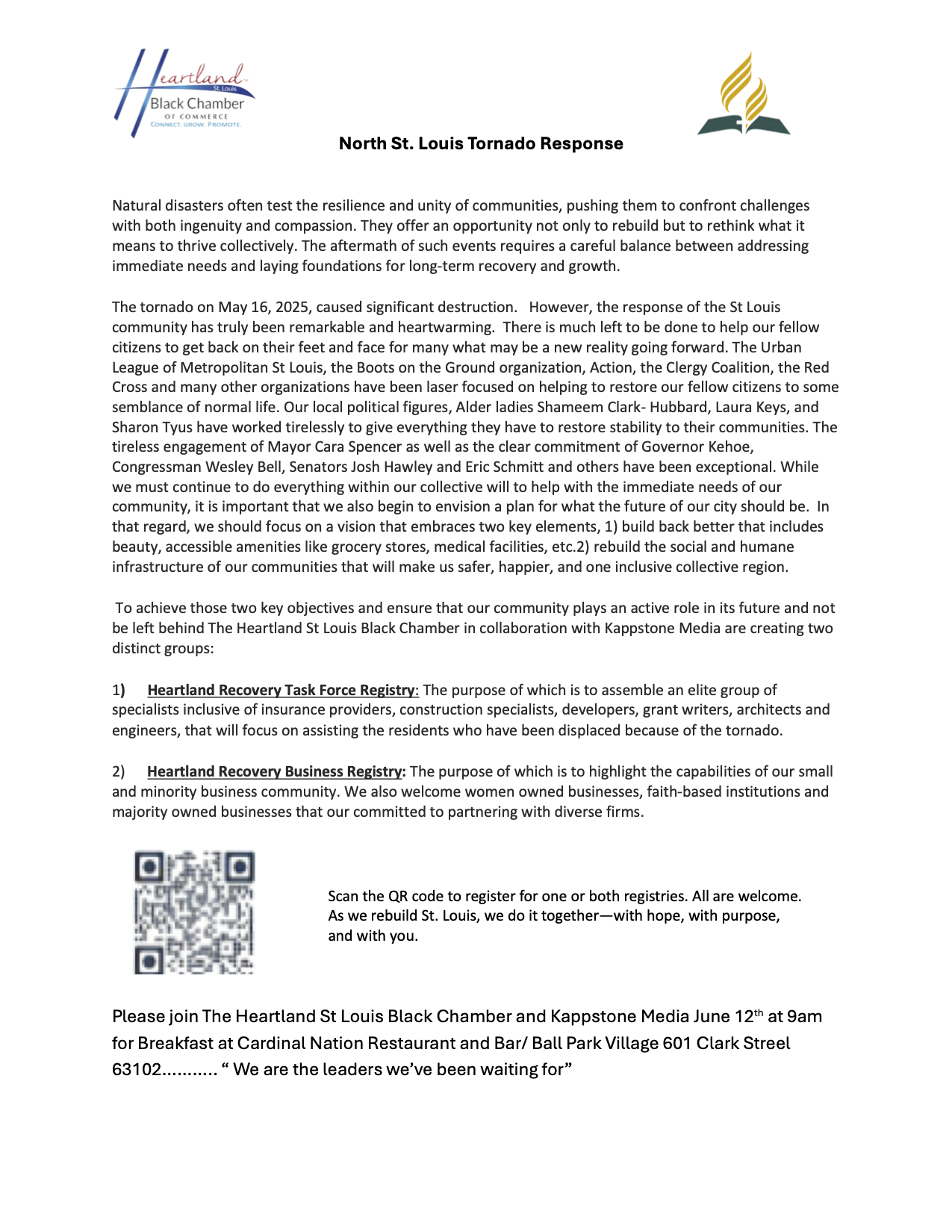 Heartland Black Chamber Tornado Response Letter